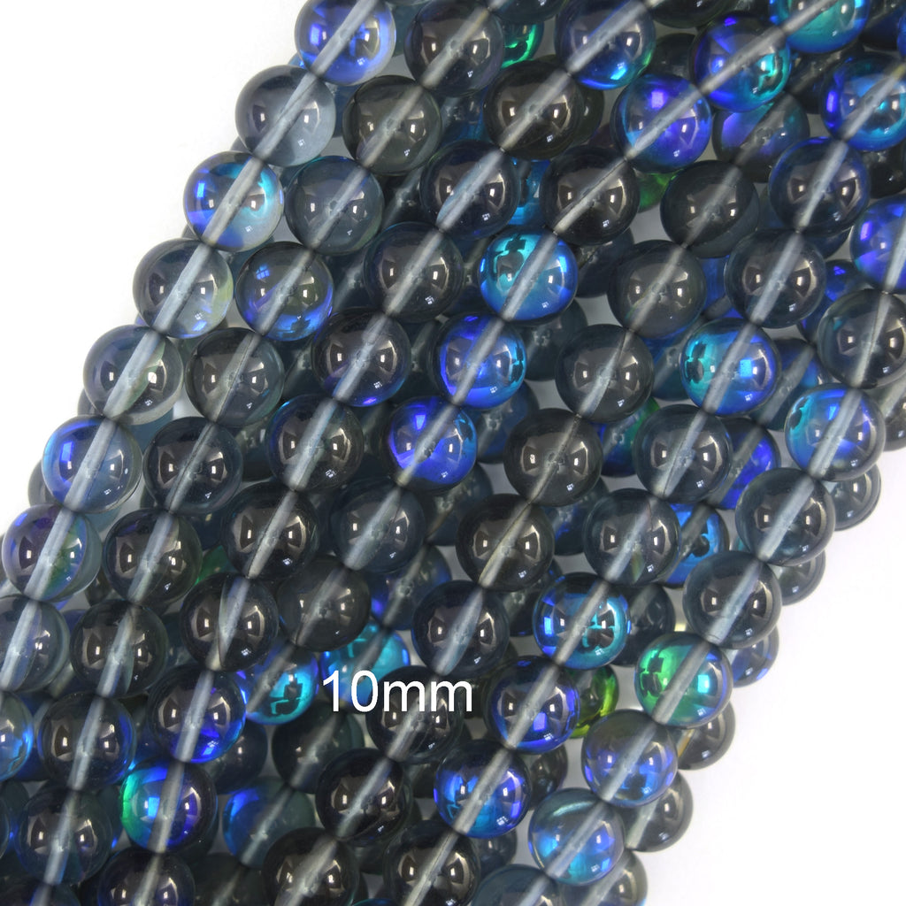 Blue Gray Mystic Aura Quartz Round Beads Gemstone 15" Strand 6mm 8mm 10mm