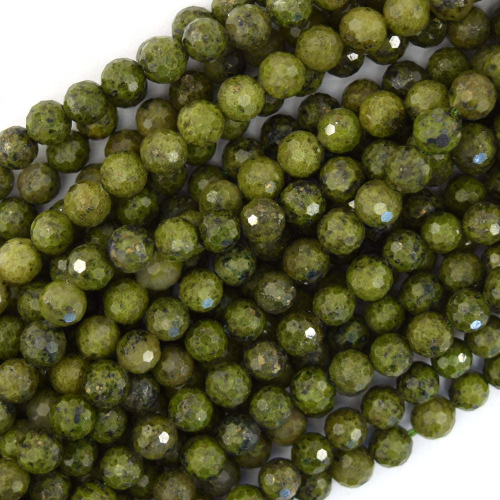 Natural Faceted Green Epidote Pyrite Inclusion Round Beads 15" 6mm 8mm 10mm 12mm
