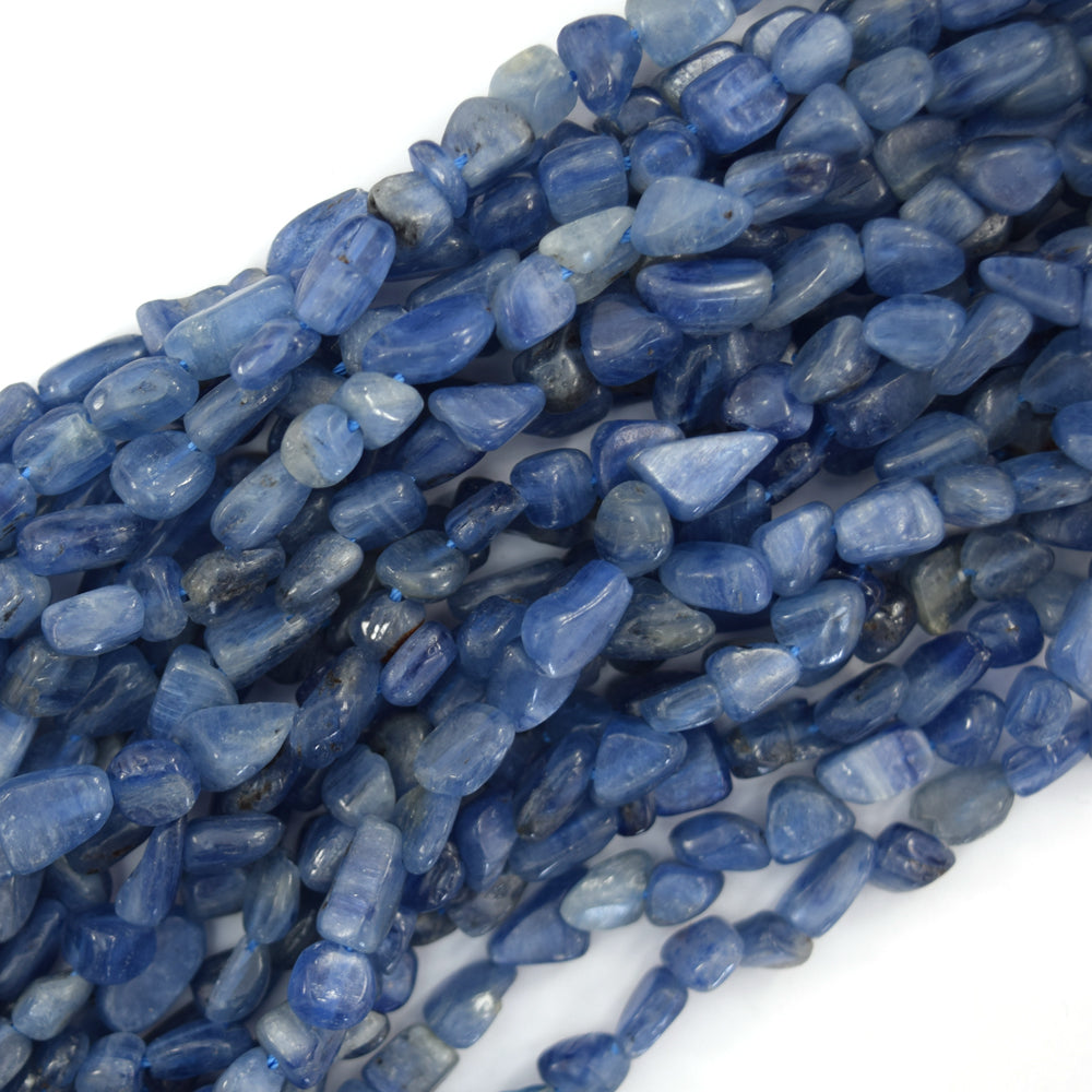 6mm - 8mm natural blue kyanite pebble nugget beads 15.5