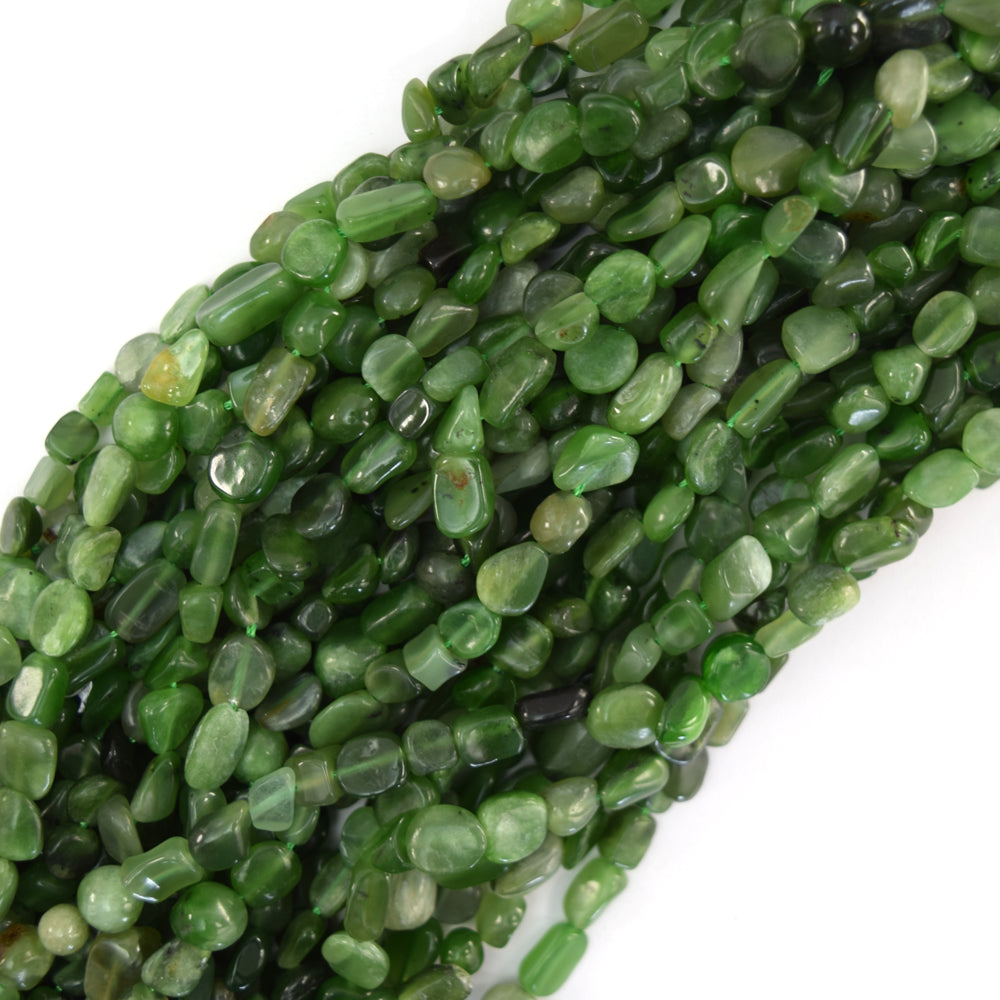 6mm - 8mm natural Canada green jade pebble nugget beads 15.5