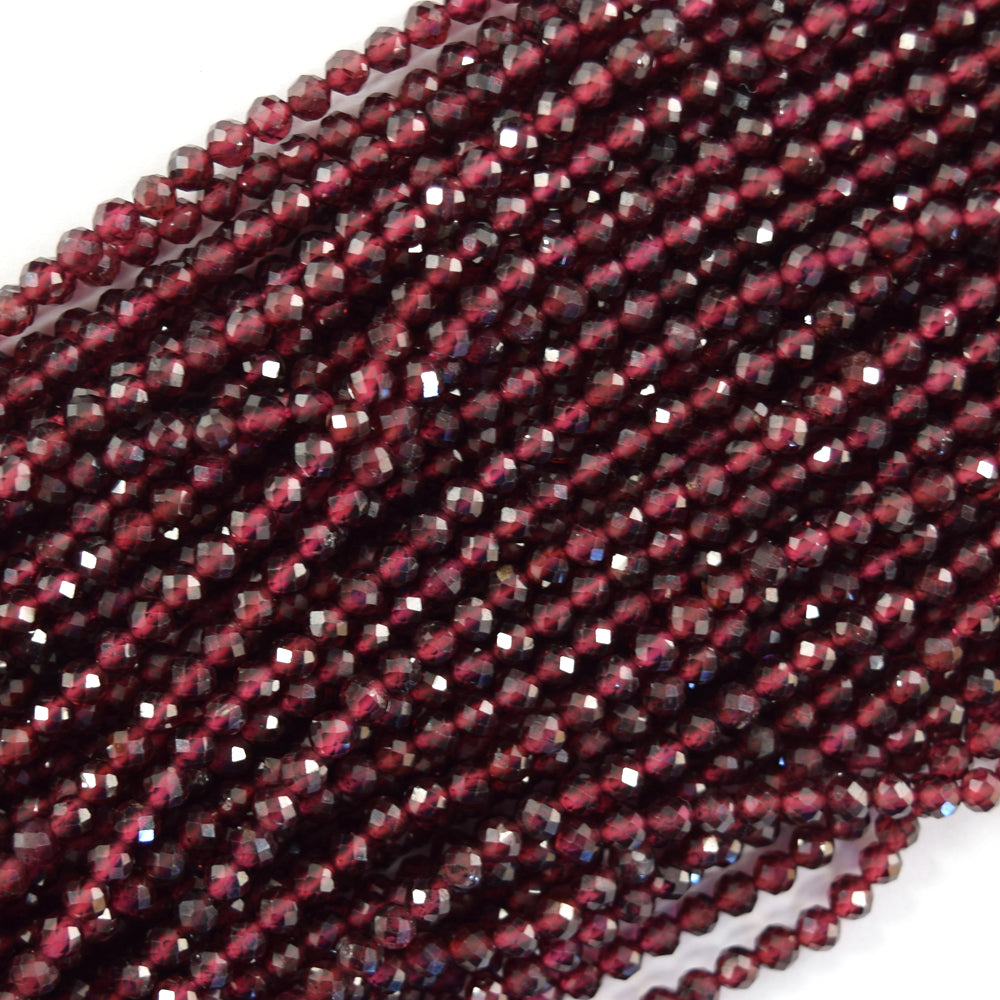 Natural Faceted Red Garnet Round Beads Gemstone 15.5" Strand 3mm 4mm - Eagle Beadz