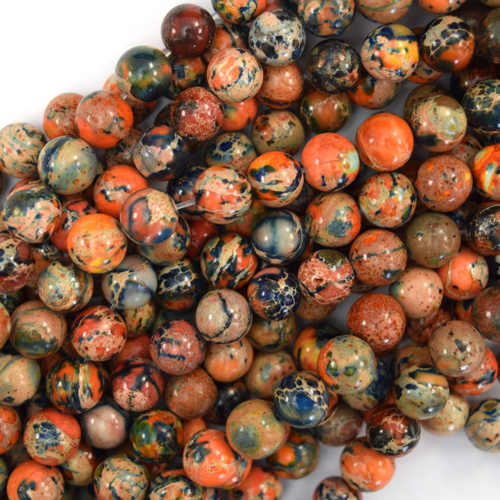 Galaxy Blue Orange Sea Sediment Imperial Jasper Round Beads 15" 6mm 8mm 10mm