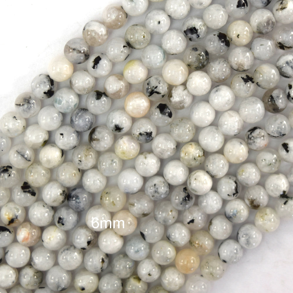 Natural Black Matrix Moonstone Round Beads 15.5" Strand 4mm 6mm 8mm 10mm S2