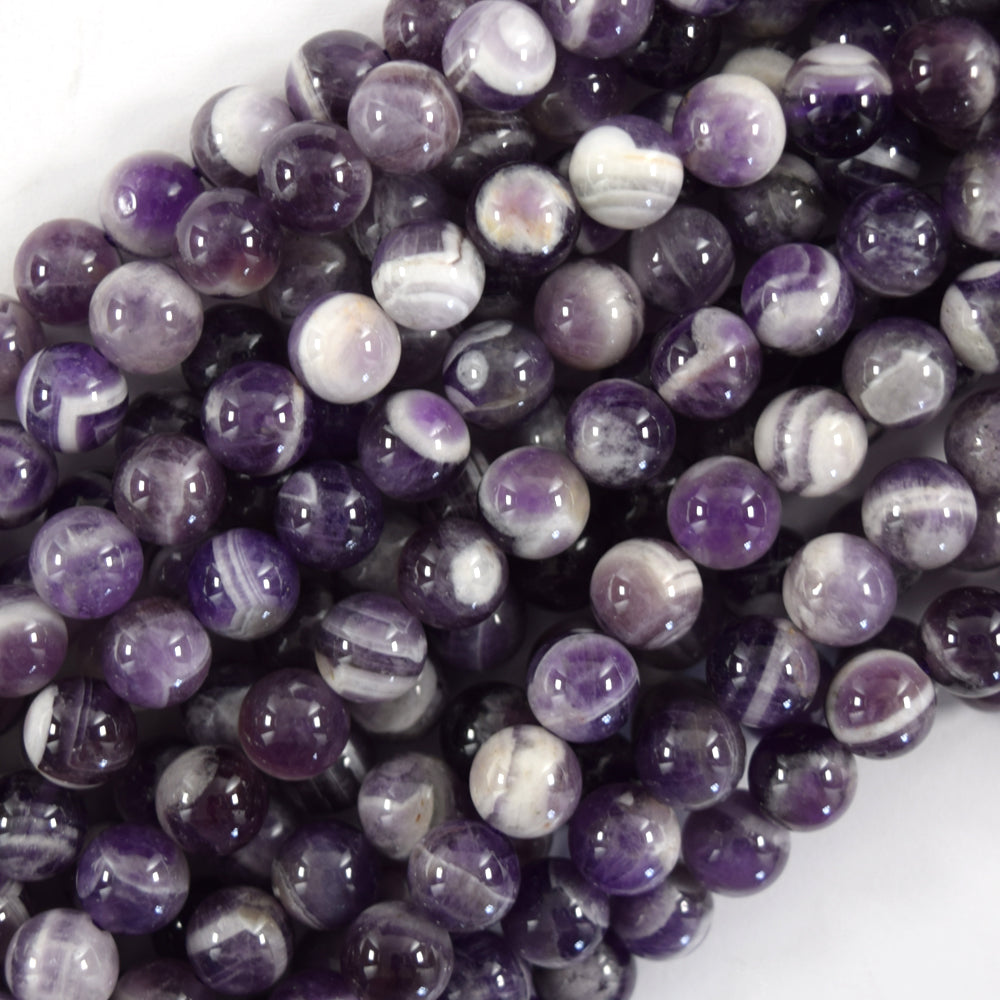 AA Natural Purple Dog Tooth Chevron Amethyst Round Beads 15.5" Strand 6mm 8mm S2