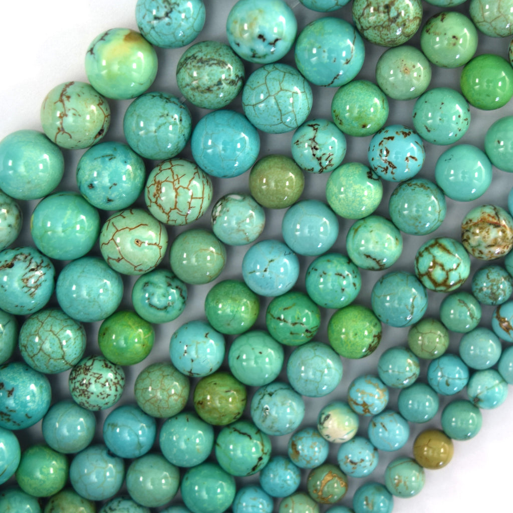 Greenish Blue Turquoise Round Beads Gemstone 15" Strand 6mm 8mm 10mm
