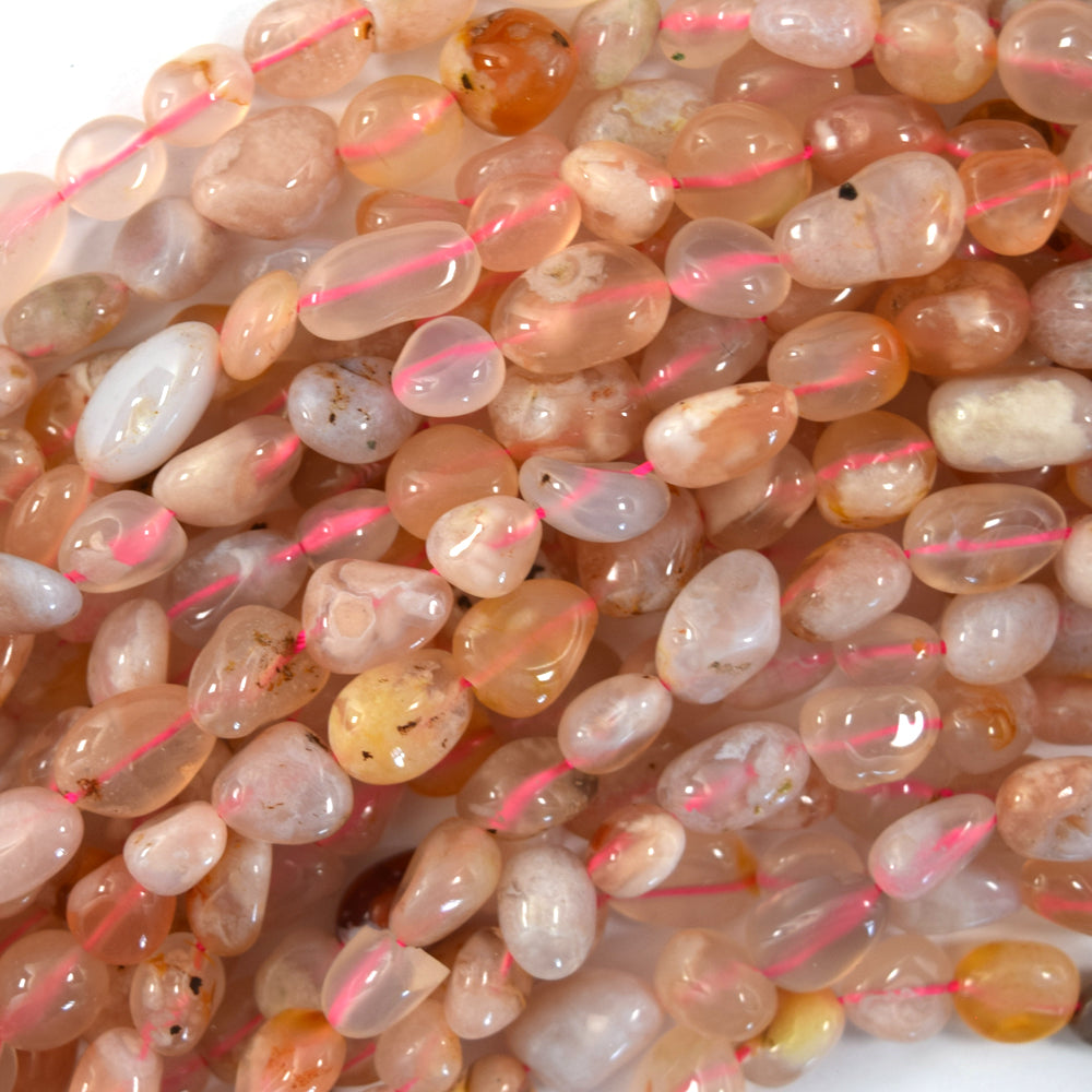 Natural Peach Cherry Blossom Sakura Agate Pebble Nugget Beads 15.5