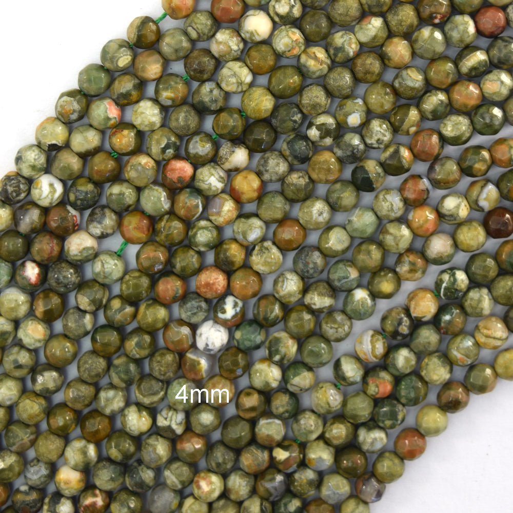 Natural Faceted Rainforest Green Rhyolite Round Beads 15