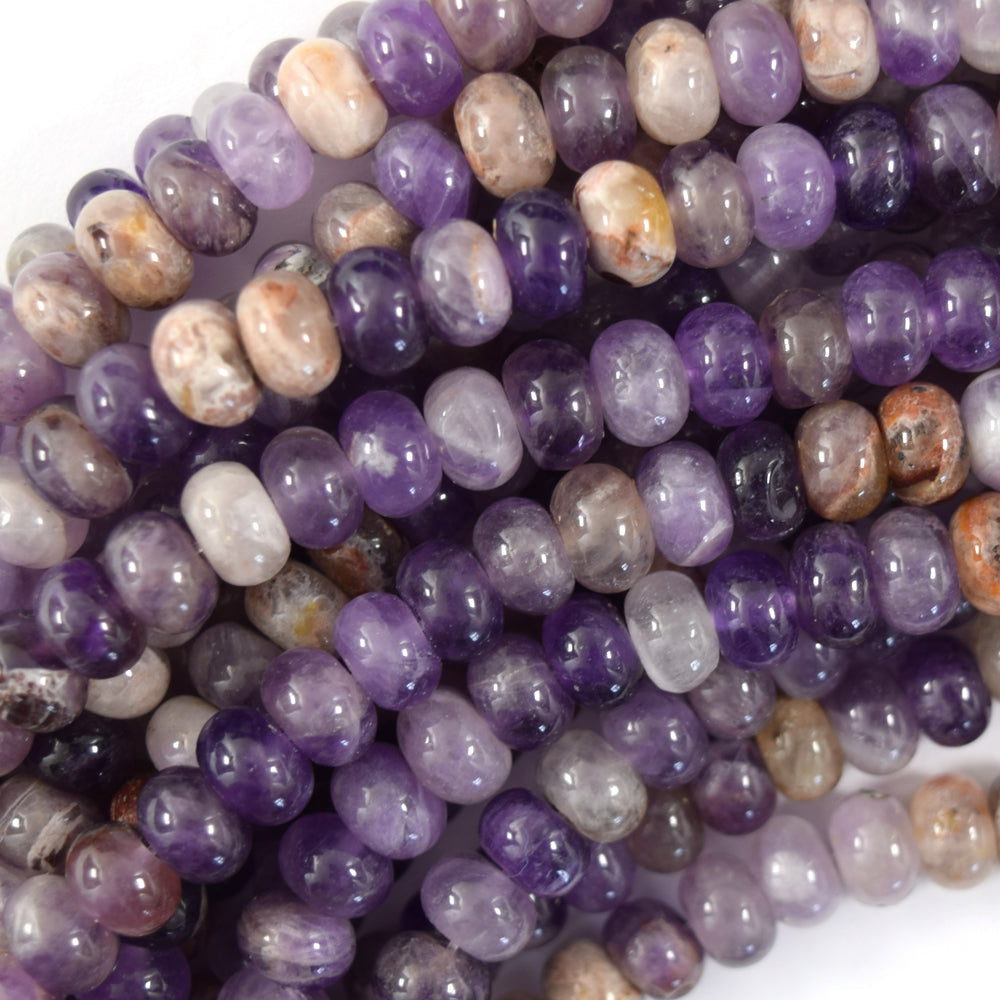 Natural Purple Chevon Amethyst Rondelle Button Beads 15" Strand 4x6mm 5x8mm