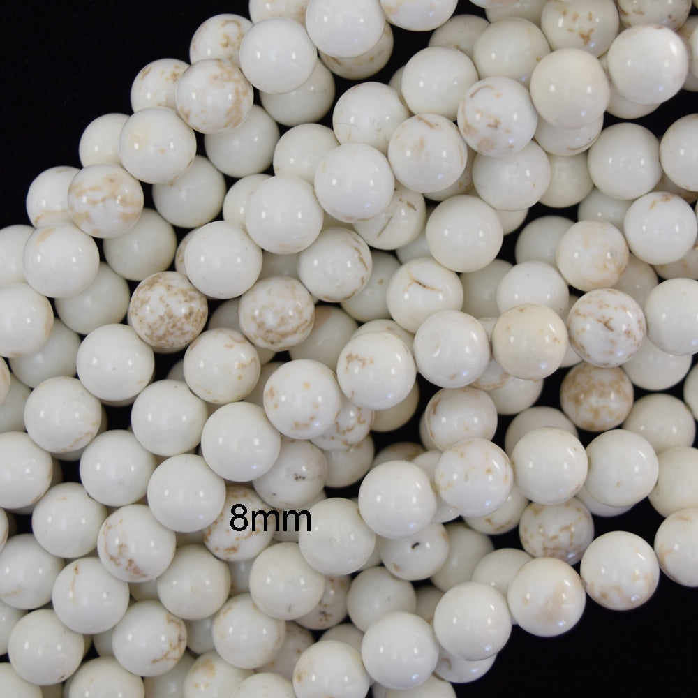 White Turquoise Round Beads Gemstone 15" Strand 4mm 6mm 8mm 10mm