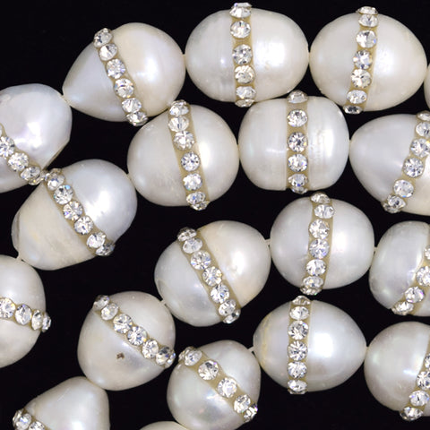 8mm - 10mm white freshwater pearl potato beads 14" strand fwp