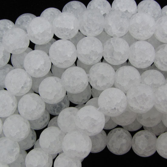 Matte White Cracked Crystal Round Beads Gemstone 15" Strand 6mm 12mm 14mm 15mm