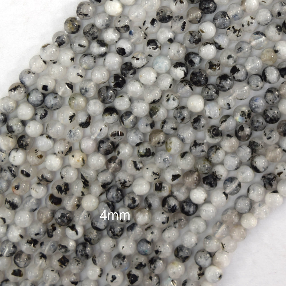 Natural Black Matrix Moonstone Round Beads 15.5