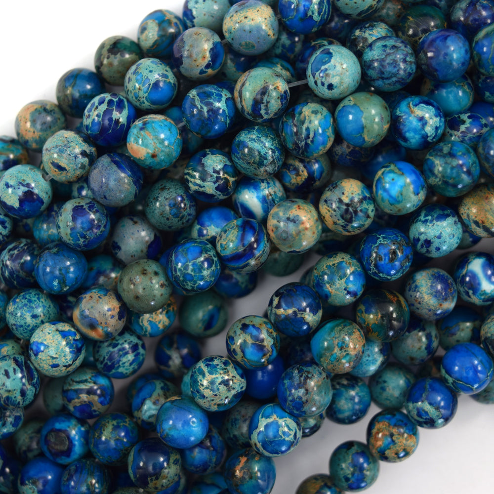 Dark Blue Sea Sediment Imperial Jasper Round Beads 15" Strand 6mm 8mm 10mm