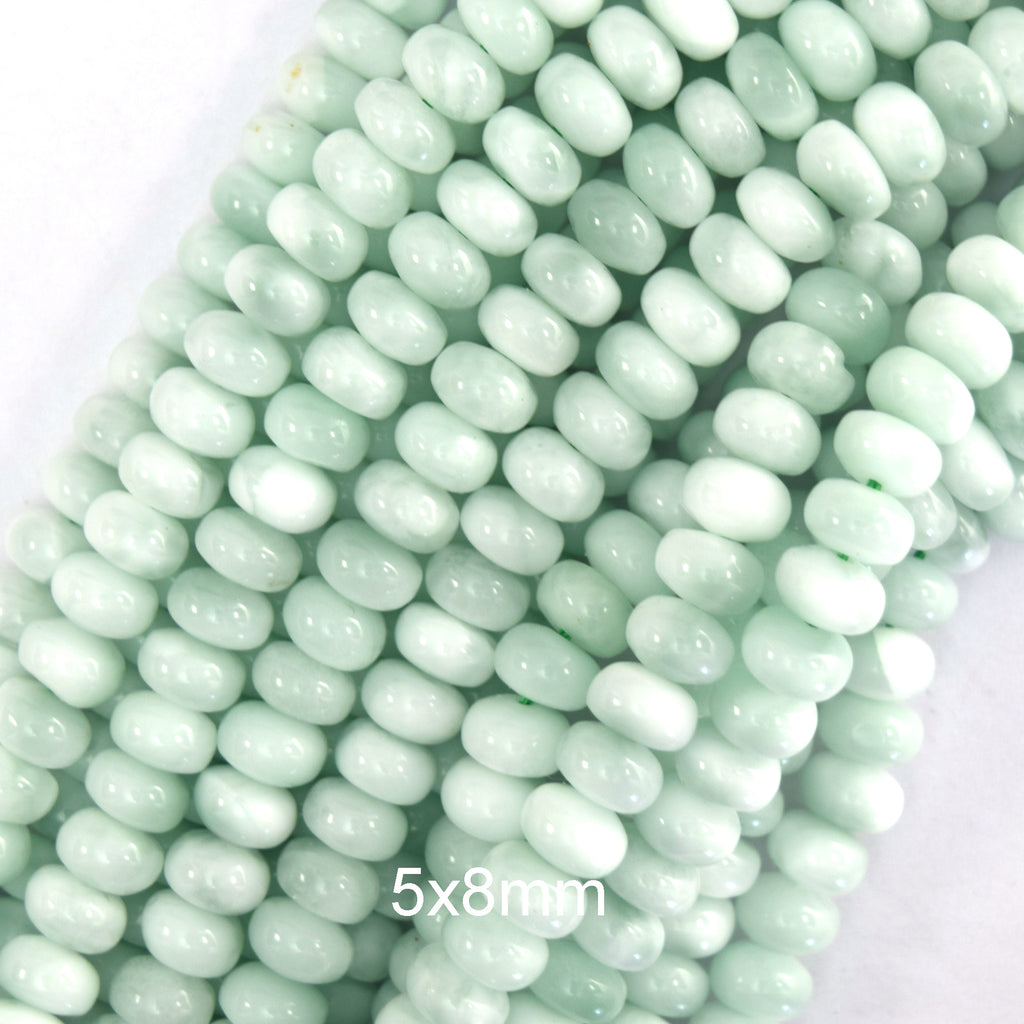 Natural Green Angelite Rondelle Button Beads Gemstone 15.5" Strand 6mm 8mm