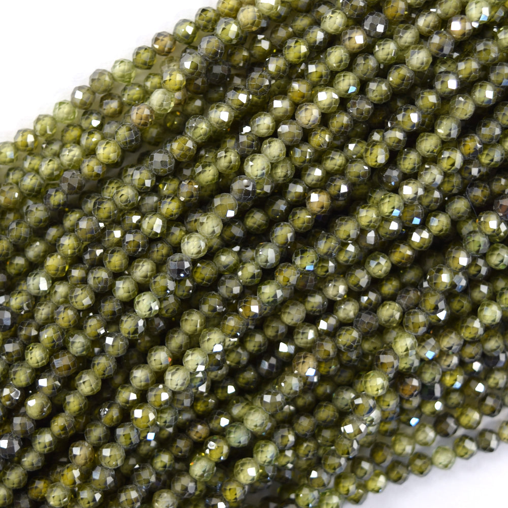 Faceted Green CZ Cubic Zirconia Round Beads Gemstone 14.5