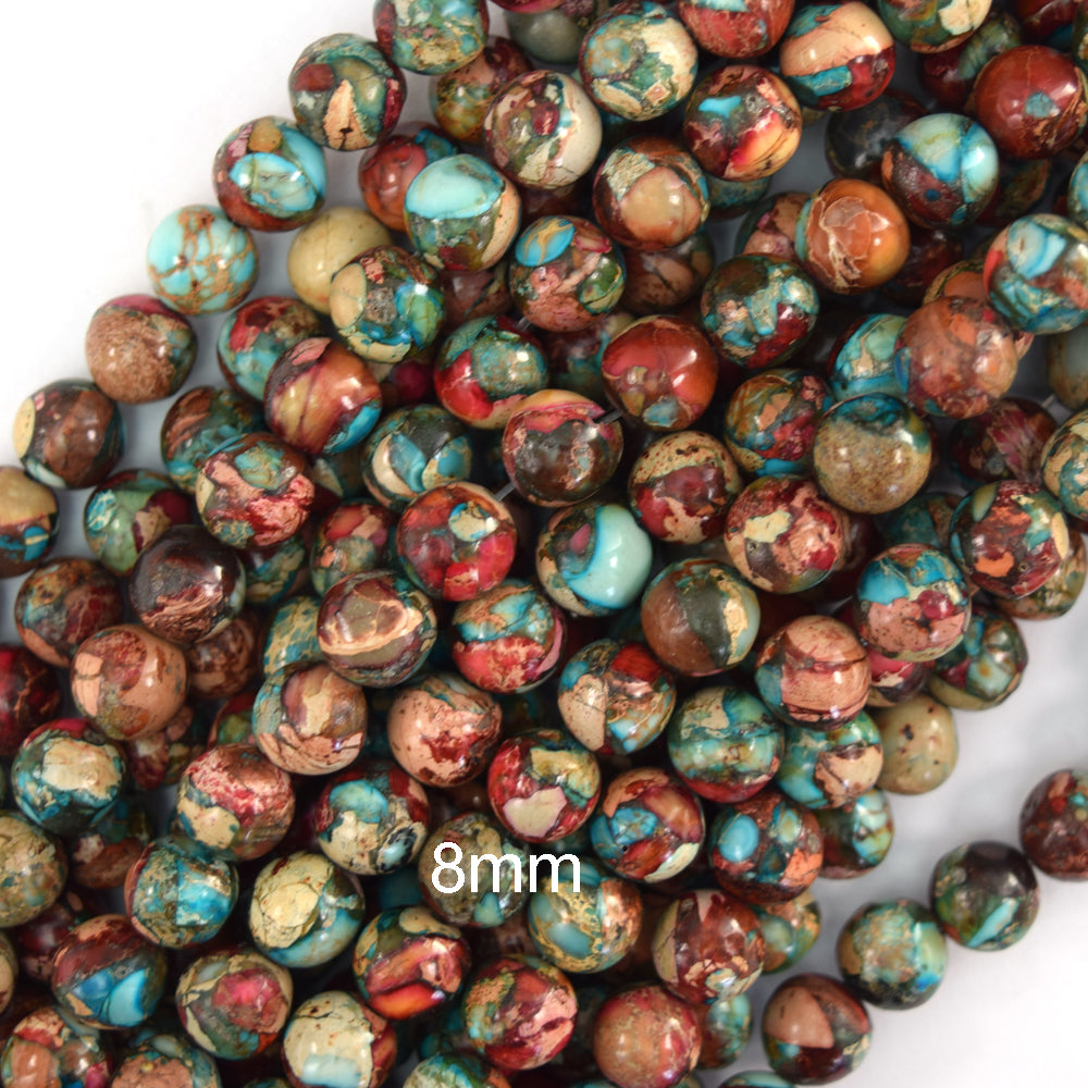 Galaxy Multicolor Sea Sediment Imperial Jasper Round Beads 15" 6mm 8mm 10mm