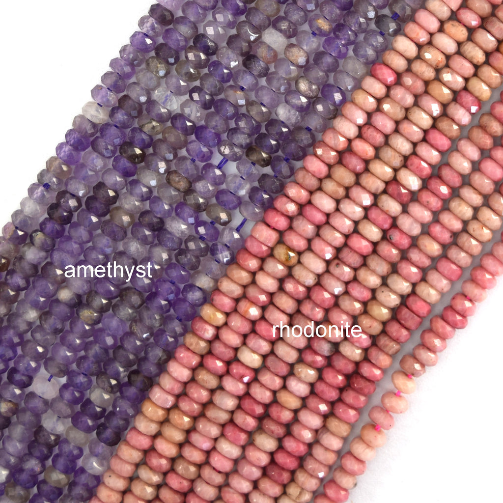 2x4mm Natural Faceted Various Gemstone Rondelle Button Spacer Beads 15" Strand