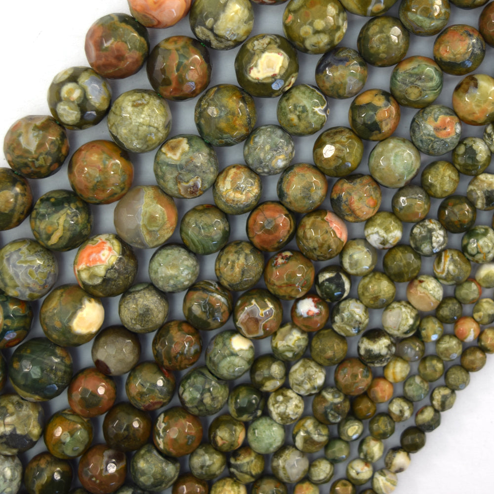 Natural Faceted Rainforest Green Rhyolite Round Beads 15" 4mm 6mm 8mm 10mm