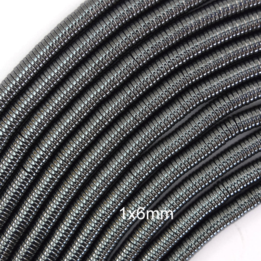 1mm Thick Black Hematite Heishi Disc Slice Beads 15.5" Strand 1x4mm 1x6mm 1x8mm