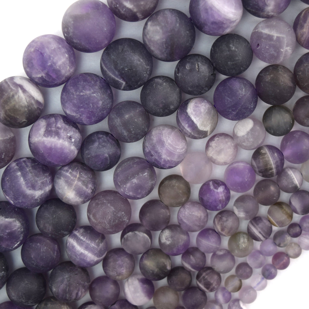 Natural Matte Purple Amethyst Round Beads 15" Strand 4mm 6mm 8mm 10mm 12mm