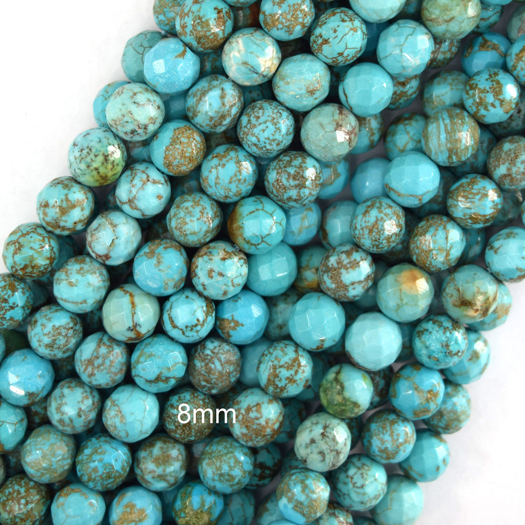 Faceted Blue Turquoise Round Beads 15.5" 2mm 4mm 6mm 8mm 10mm S2 Brown Matrix
