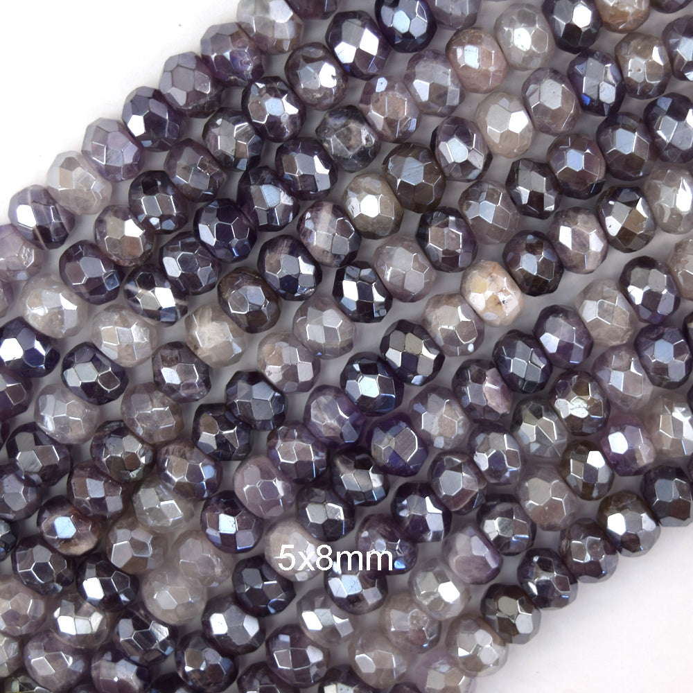 5x8mm Mystic Titanium Faceted Gemstone Rondelle Button Beads 15" Strand