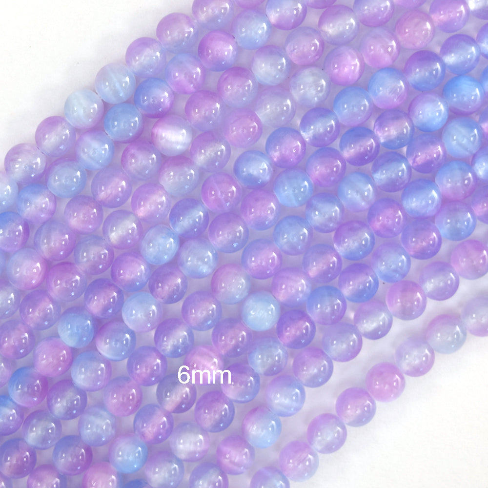 Genuine Blue Purple Selenite Round Beads Gemstone 15.5