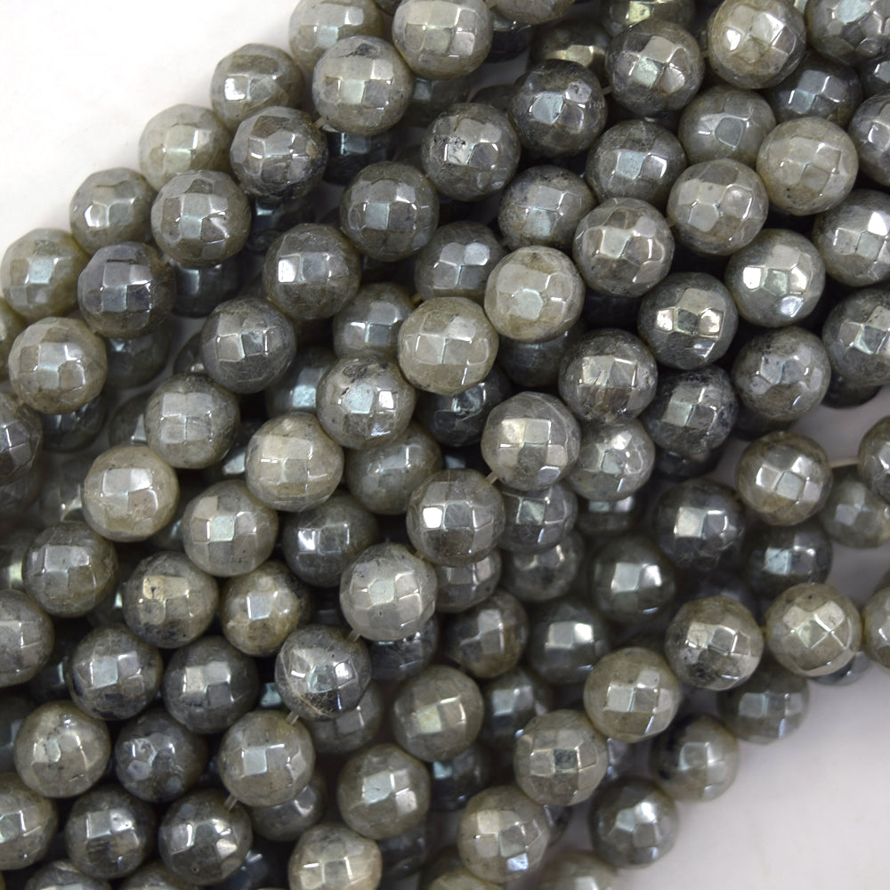 Mystic Titanium Faceted Gray Labradorite Round Beads 14.5