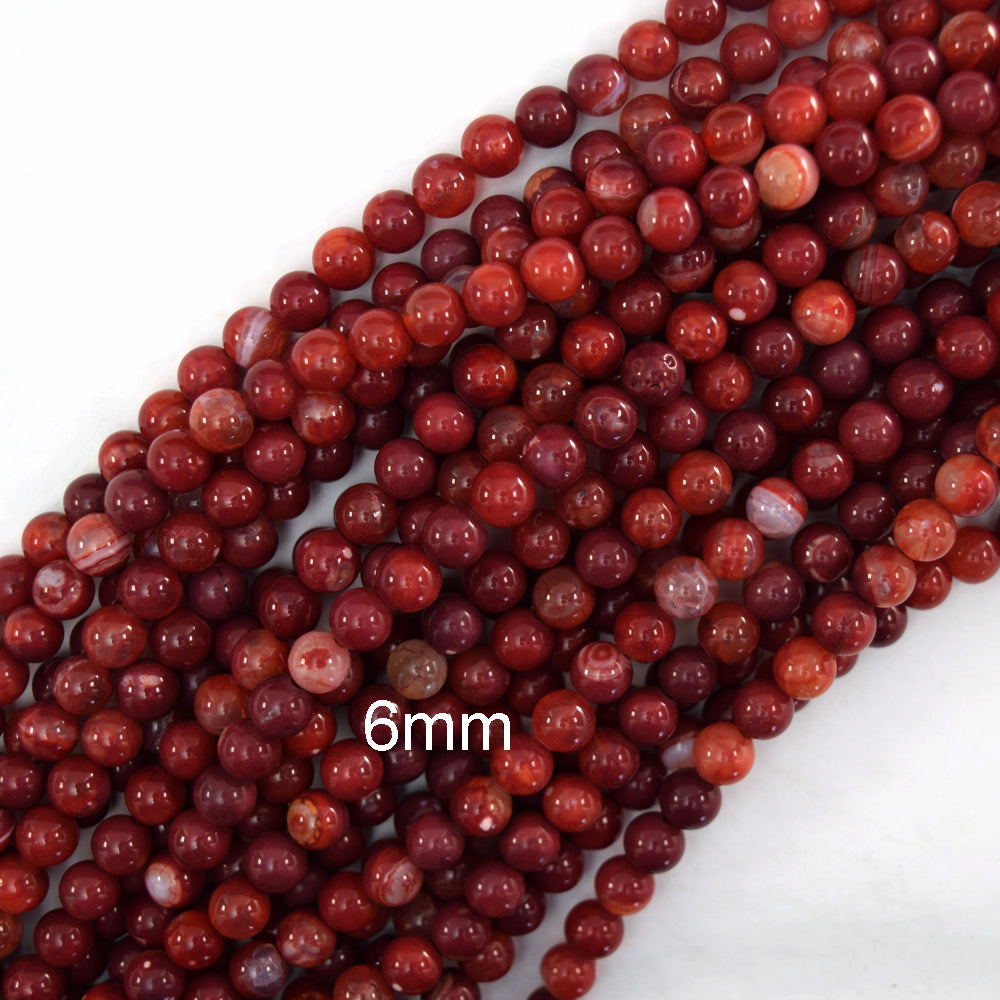 Red Fire Agate Round Beads Gemstone 15" Strand 6mm 8mm 10mm