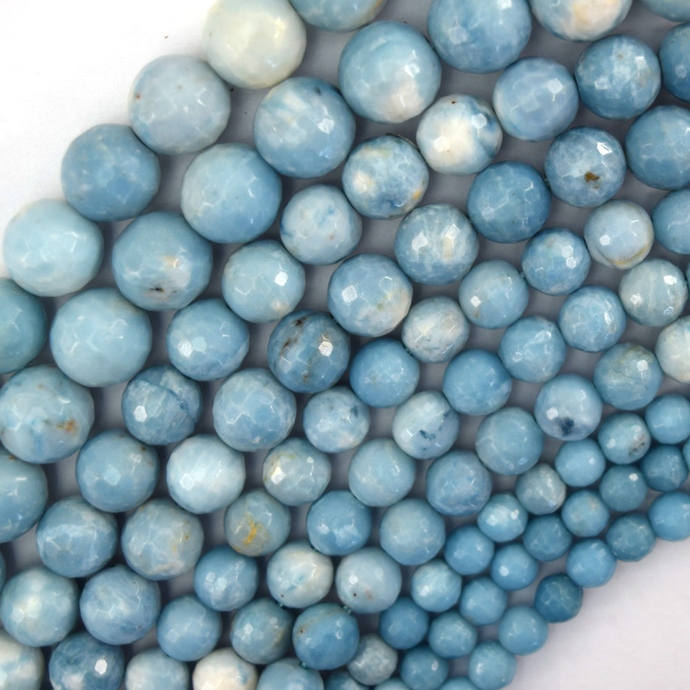 Faceted Blue Larimar Quartz Round Beads 15" Strand 6mm 8mm 10mm 12mm