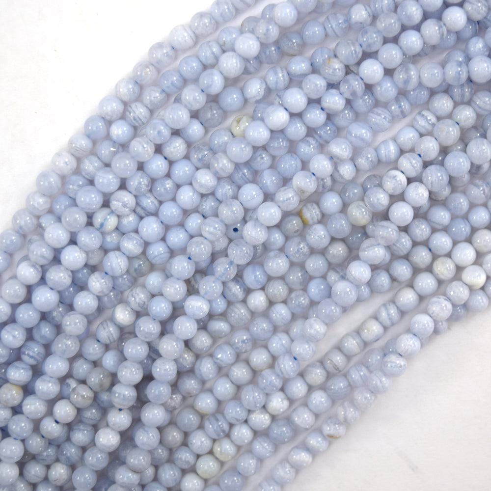 Natural Blue Lace Agate Round Beads Gemstone 15.5