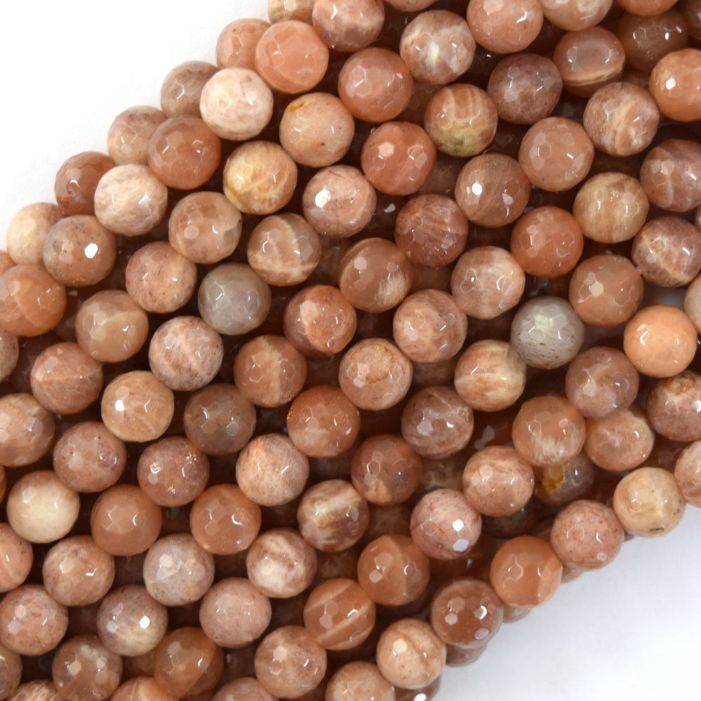 Natural Faceted Orange Sunstone Round Beads 15" Strand 3mm 4mm 6mm 8mm 10mm