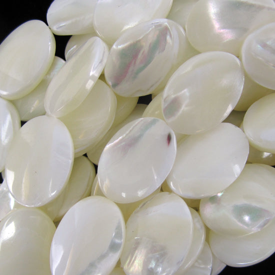 White Mother Of Pearl MOP Flat Oval Beads 15" Strand 14mm 18mm 20mm