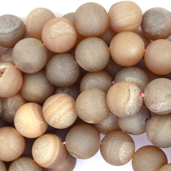 Matte Champagne Druzy Agate Round Beads 15.5" Strand 6mm 8mm 10mm 14mm