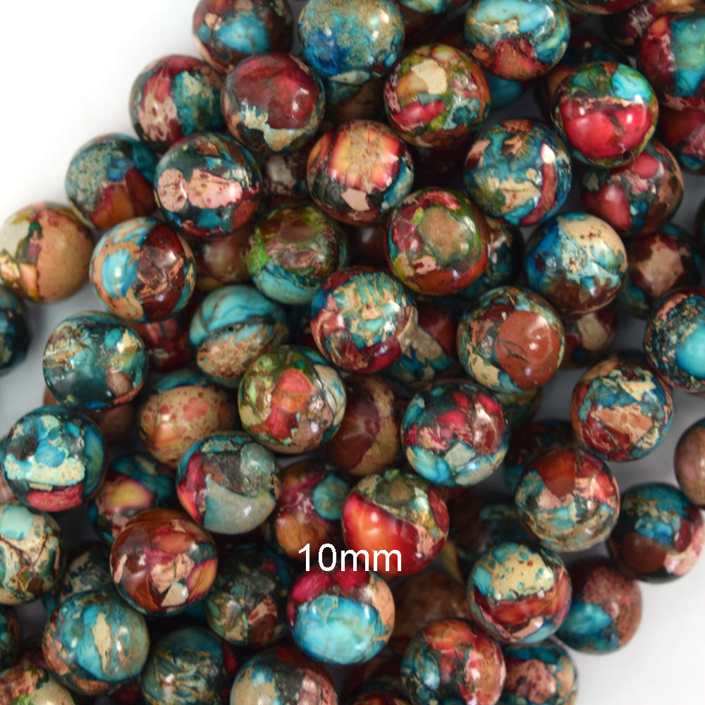 Galaxy Multicolor Sea Sediment Imperial Jasper Round Beads 15" 6mm 8mm 10mm