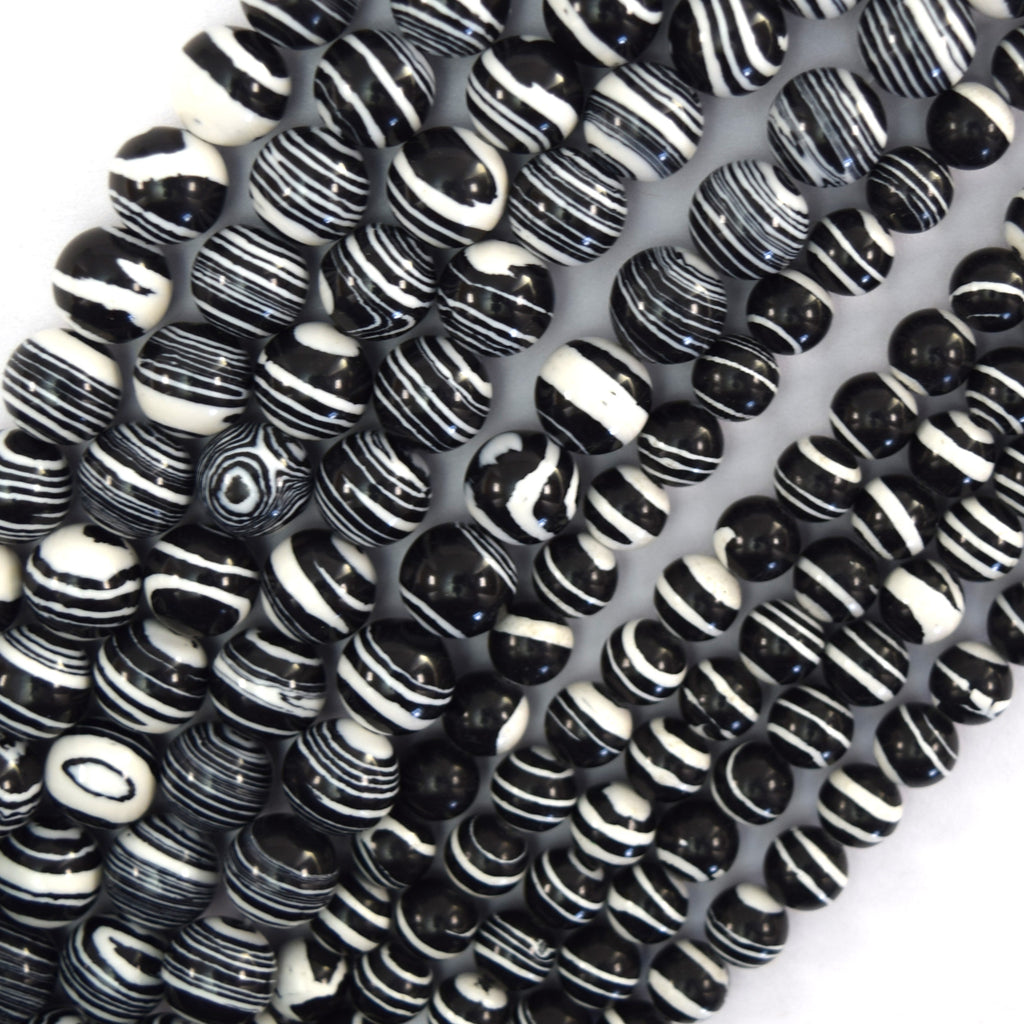 Synthetic Black White Calsilica Round Beads Gemstone 15.5" Strand 6mm 8mm