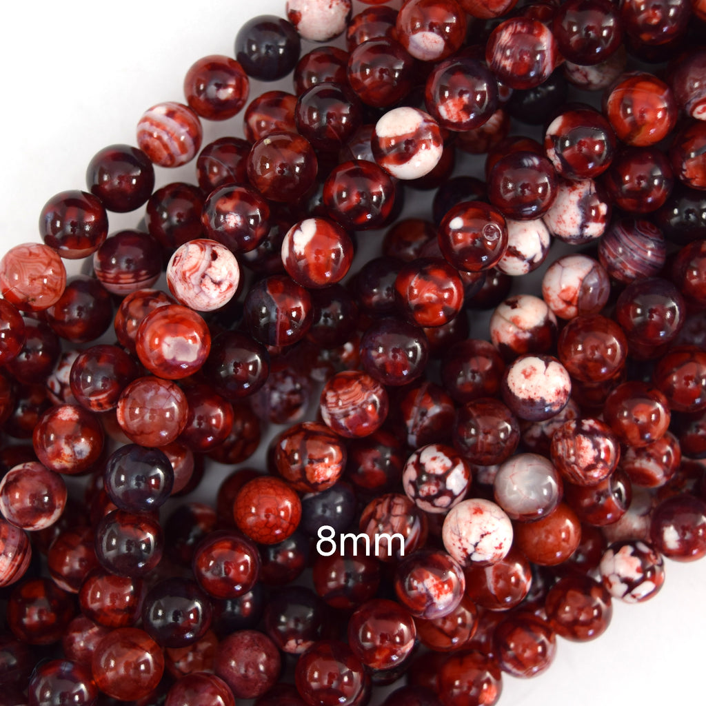 Red Fire Agate Round Beads Gemstone 15" Strand 6mm 8mm 10mm