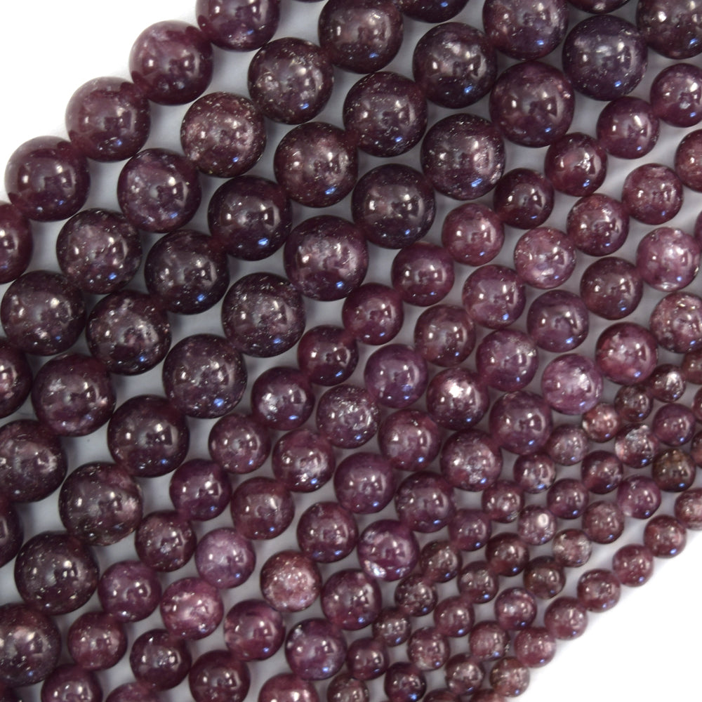 AA Natural Purple Lepidolite Round Beads 15.5" Strand 4mm 6mm 8mm S3