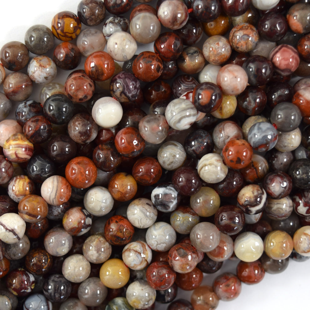 Natural Red Laguna Lace Agate Round Beads Gemstone 15