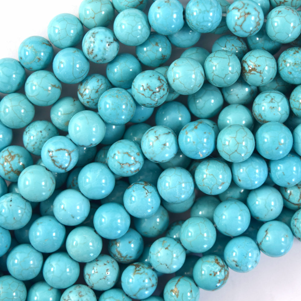 Blue Turquoise Round Beads Gemstone 15" Strand 2mm 4mm 6mm 8mm 10mm 12mm S2