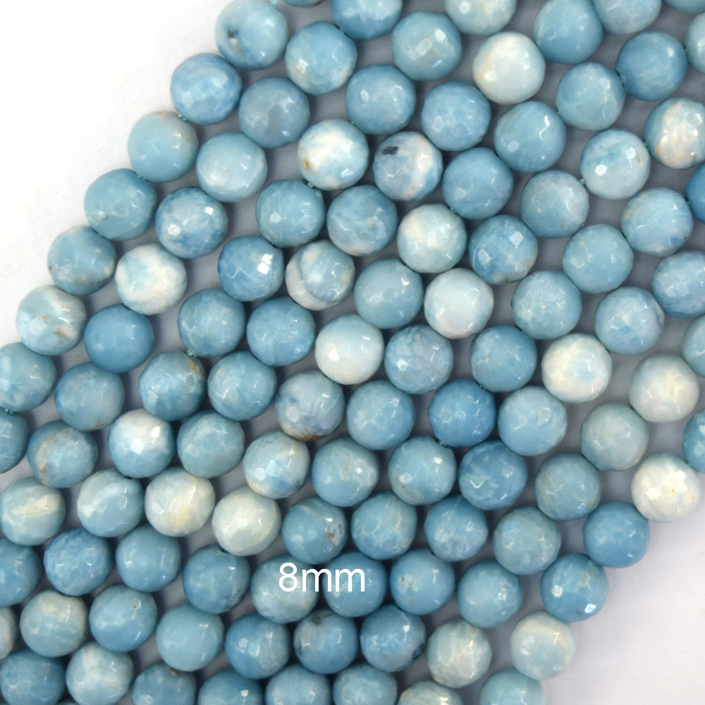 Faceted Blue Larimar Quartz Round Beads 15" Strand 6mm 8mm 10mm 12mm
