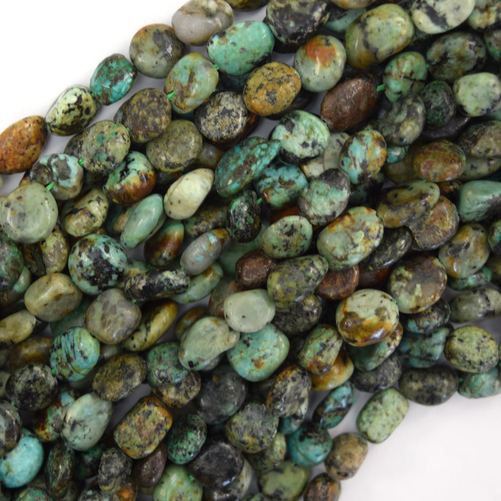 8mm - 10mm natural green african turquoise pebble nugget beads 15.5
