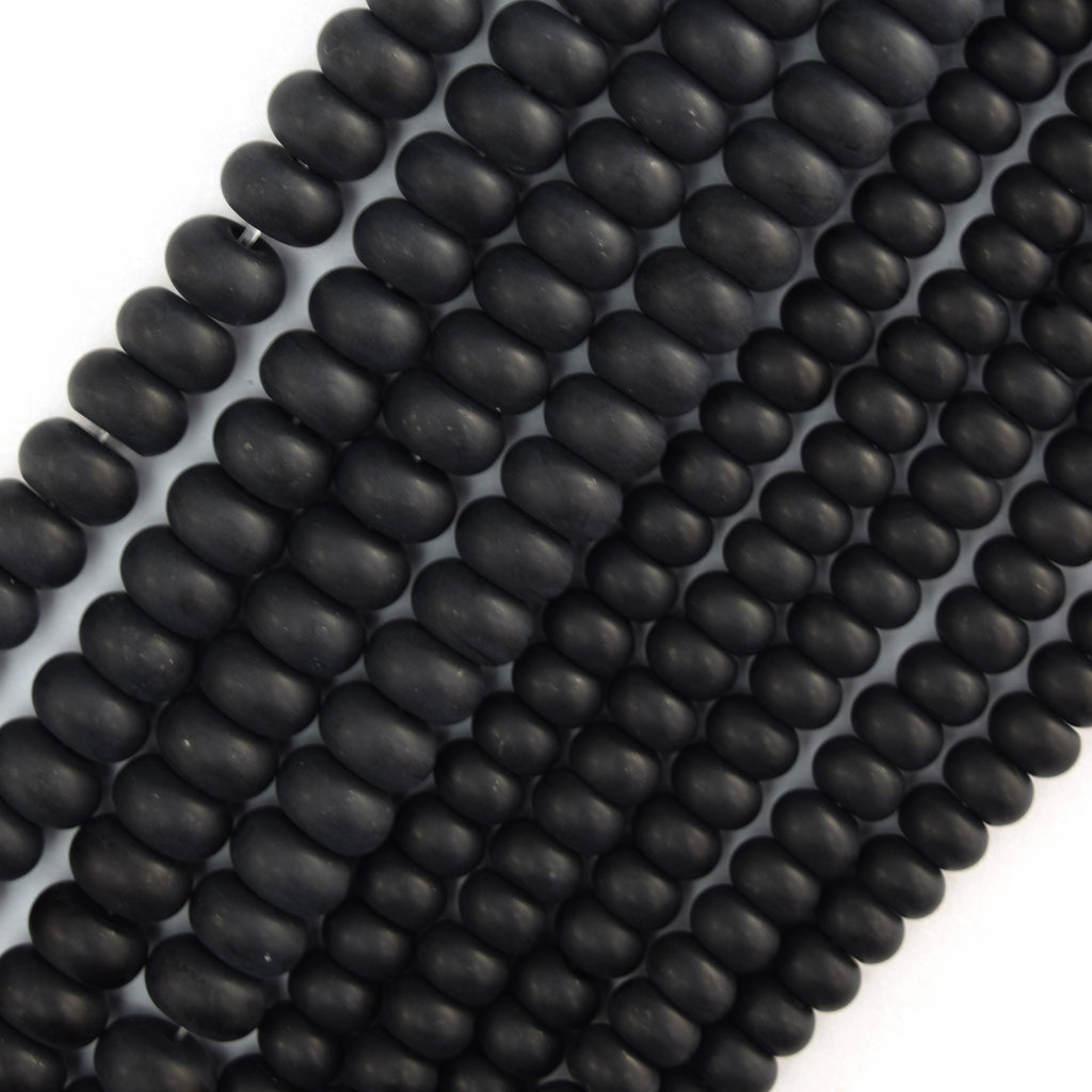 AA Matte Black Onyx Rondelle Button Beads Gemstone 15.5" Strand 4mm 6mm 8mm
