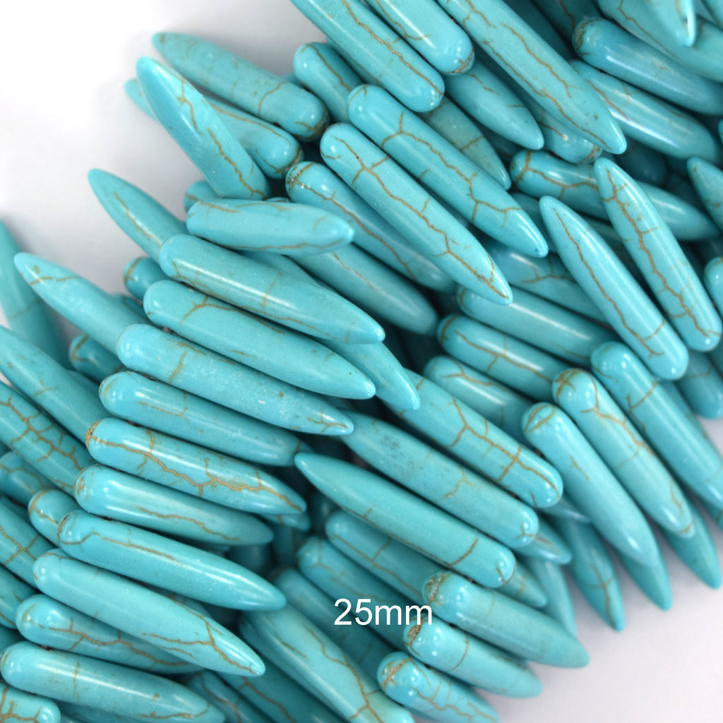 Blue Turquoise Stick Needle Spike Beads Gemstone 15.5" Strand 20mm 25mm 30mm