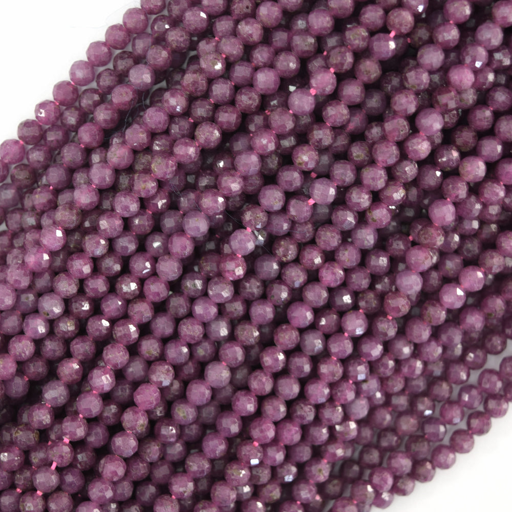 Natural Genuine Faceted Pink Red Ruby Round Beads 15.5" Strand 3mm 4mm