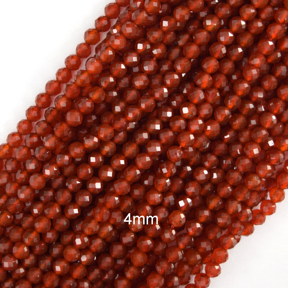 AA Faceted Red Carnelian Round Beads Gemstone 14" Strand 3mm 4mm 6mm 8mm 10mm S2