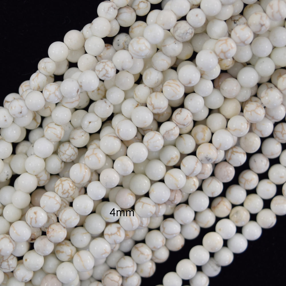 White Turquoise Round Beads Gemstone 15" Strand 4mm 6mm 8mm 10mm