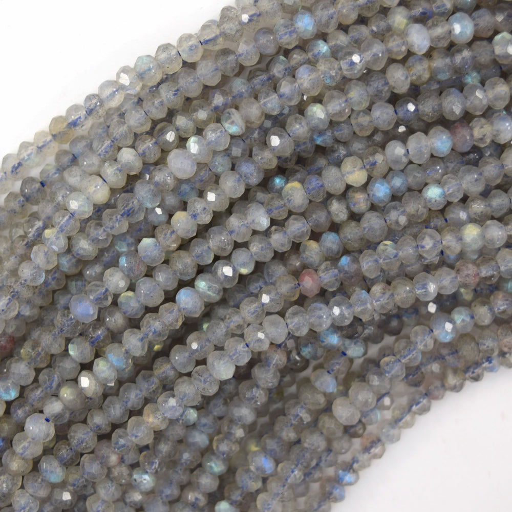 3x4mm natural faceted gray labradorite rondelle button beads 15.5