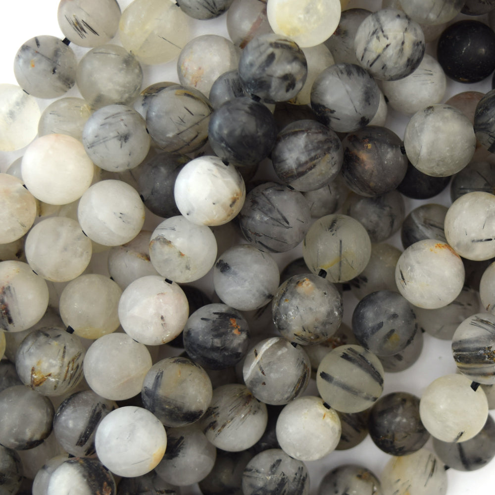 Natural Matte Black Rutilated Quartz Round Beads 15.5" Strand 6mm 8mm 10mm