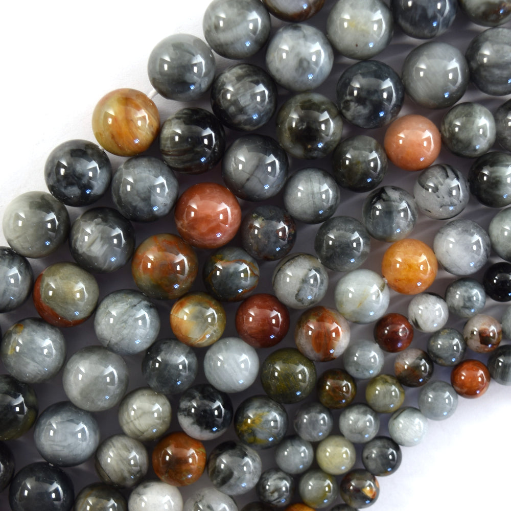 Natural Brown Gray Hawk Eye Round Beads 15.5" Strand Eagle Eye 6mm 8mm 10mm S3